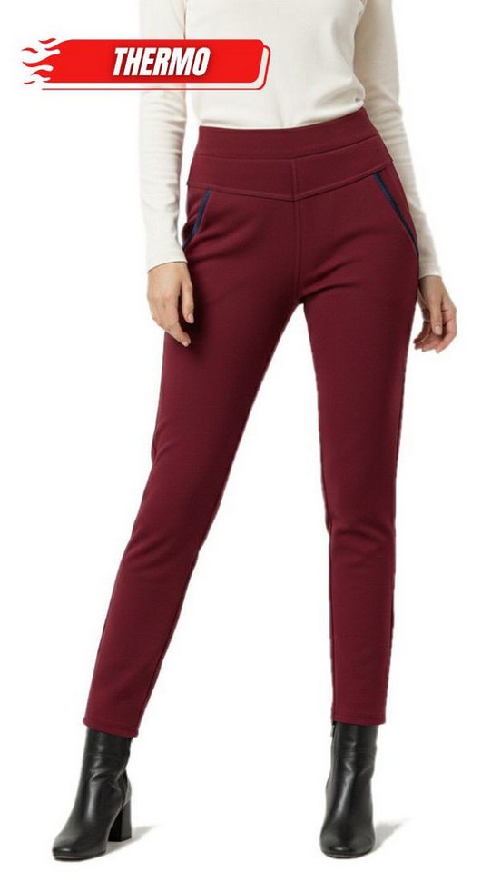 dy_mode Thermohose Damen Thermo-Hose Warm gefütterte Winterhose Stretchhose in Unifarbe, Middel Waist, mit Innenfutter, mit elastischem Bund von dy_mode