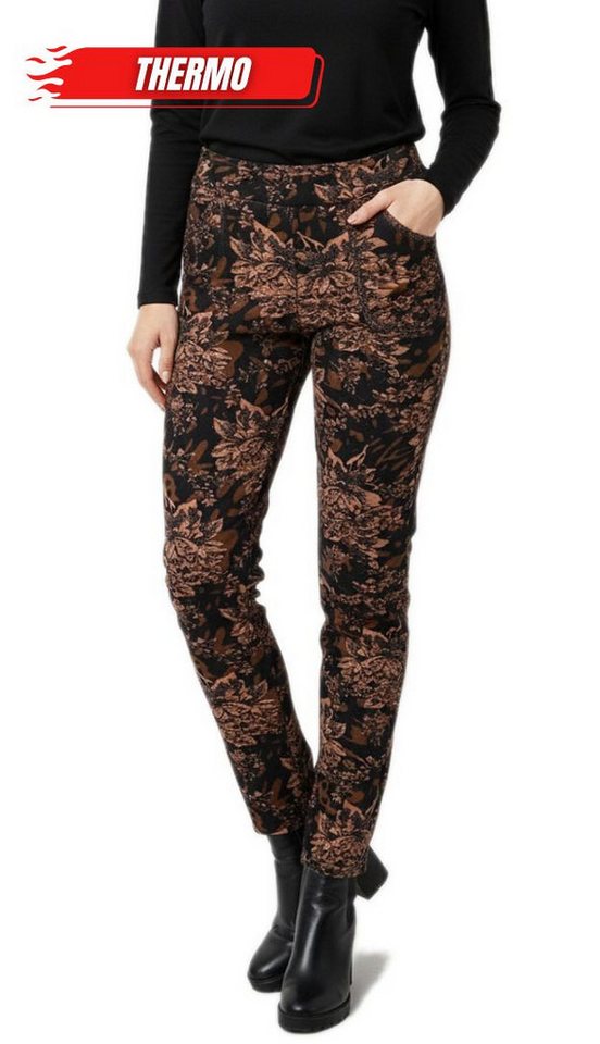 dy_mode Thermohose Damen Thermohose Blumen-Print Gefütterte Winterhose Thermoleggings Middel Waist, mit Innenfutter, mit elastischem Bund von dy_mode