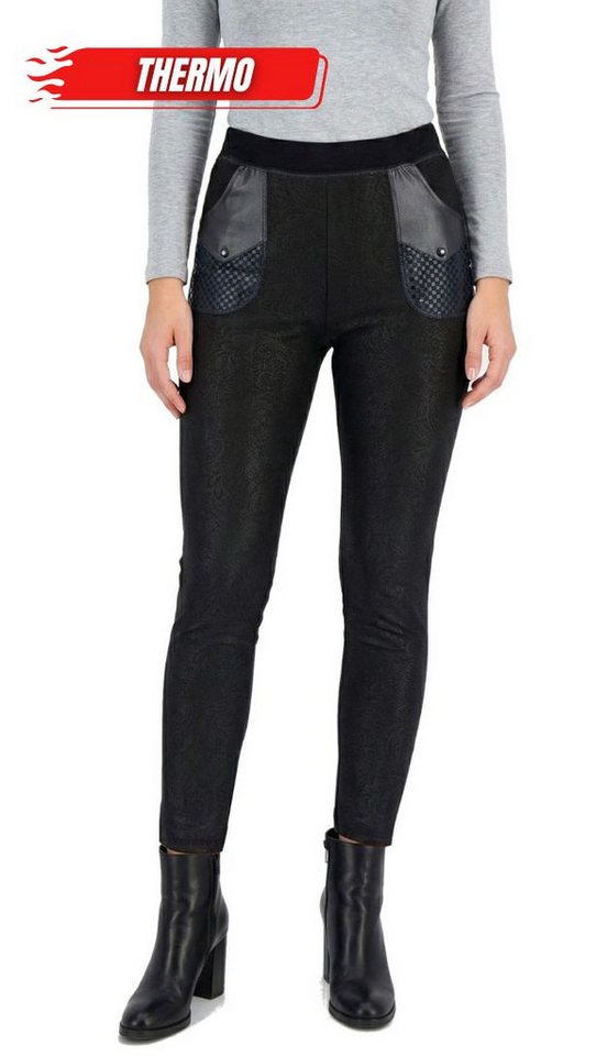 dy_mode Thermohose Damen Thermohose Paisley-Muster gefütterte Winterhose Thermoleggings Middel Waist, mit Innenfutter, mit elastischem Bund von dy_mode