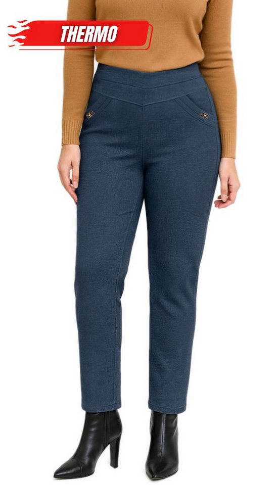 dy_mode Thermohose Damen Thermohose in Jeans-Optik Stretchhose mit Innenfutter mit elastischem Bund, mit Innenfutter von dy_mode