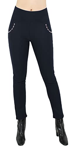 dy_mode Thermohose Damen Winter Leggings mit Innenfutter Winterhose Gefütterte Hose - TDH202 (38/M, TDH202-Tiefblau) von dy_mode