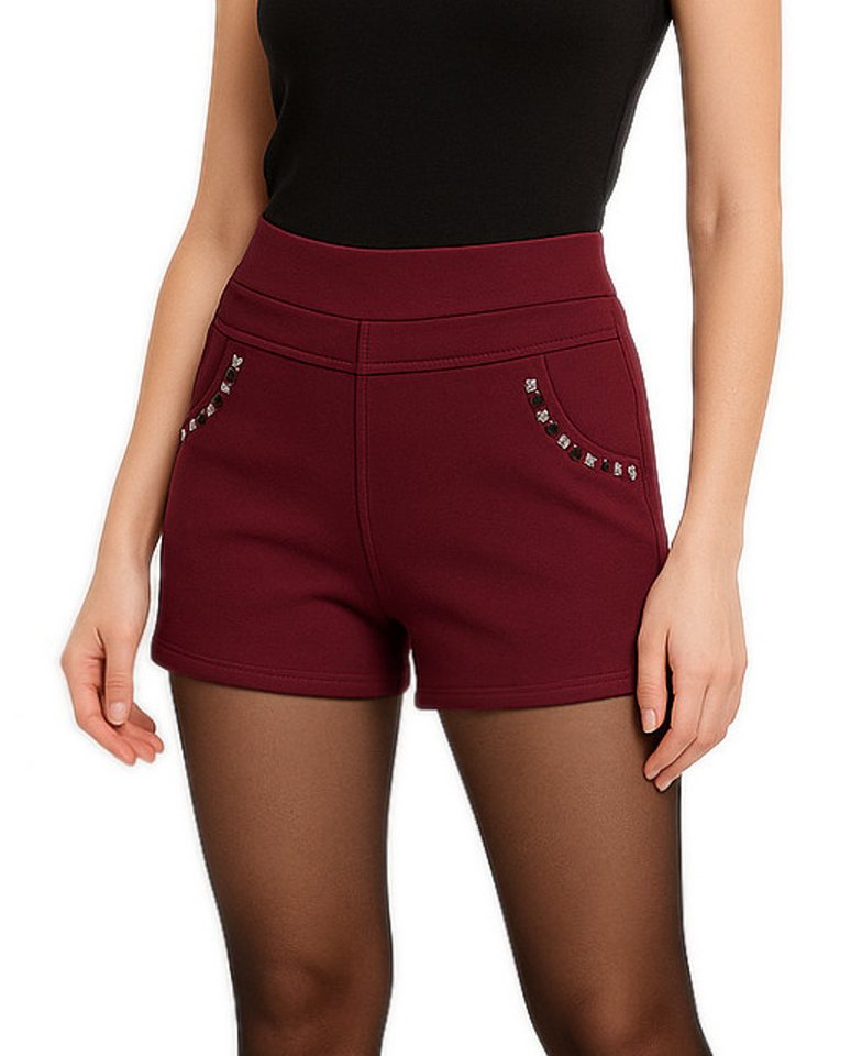 dy_mode Thermohose Gefütterte Thermo-Hotpants mit Innenfutter warme Damen Winter-Shorts mit Innenfutter, in Unifarbe, mit elastischem Bund von dy_mode