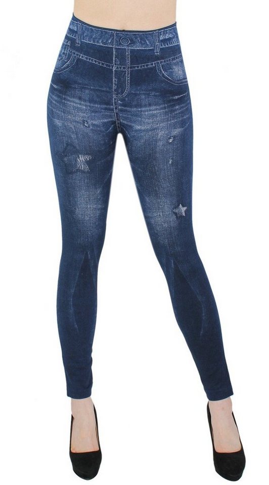 dy_mode Thermoleggings Thermo Leggings Damen Jeggings Gefüttert Hochbund Jeans-Optik Leggins Gefüttert von dy_mode