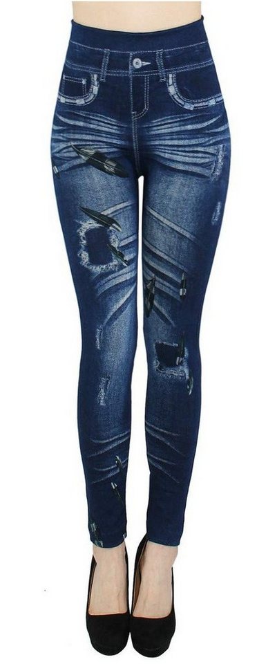 dy_mode Thermoleggings Thermo Leggings Damen Jeggings Gefüttert Hochbund Jeans-Optik Leggins Gefüttert von dy_mode