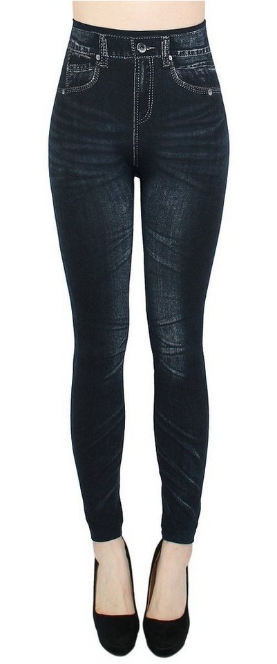 dy_mode Thermoleggings Thermo Leggings Damen Jeggings Gefüttert Hochbund Jeans-Optik Leggins Gefüttert von dy_mode