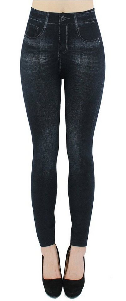 dy_mode Thermoleggings Thermo Leggings Damen Jeggings Gefüttert Jeans-Optik Thermohose elastischem Bund von dy_mode