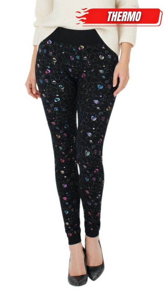 dy_mode Thermoleggings Thermo Leggings Damen Winterleggings Gefütterte Hose Mit Glanz Muster Innenfutter von dy_mode