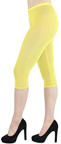 dy_mode Transparente Capri Leggings in Sommerfarben/Durchsichtige Netz Leggings Damen - Gr. 36 bis 40-3LG114 (3LG114-Gelb) von dy_mode