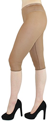 dy_mode Transparente Capri Leggings in Sommerfarben/Durchsichtige Netz Leggings Damen - Gr. 36 bis 40-3LG114 (3LG114-Karamell) von dy_mode