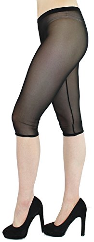 dy_mode Transparente Capri Leggings in Sommerfarben/Durchsichtige Netz Leggings Damen - Gr. 36 bis 40-3LG114 (3LG114-Schwarz) von dy_mode