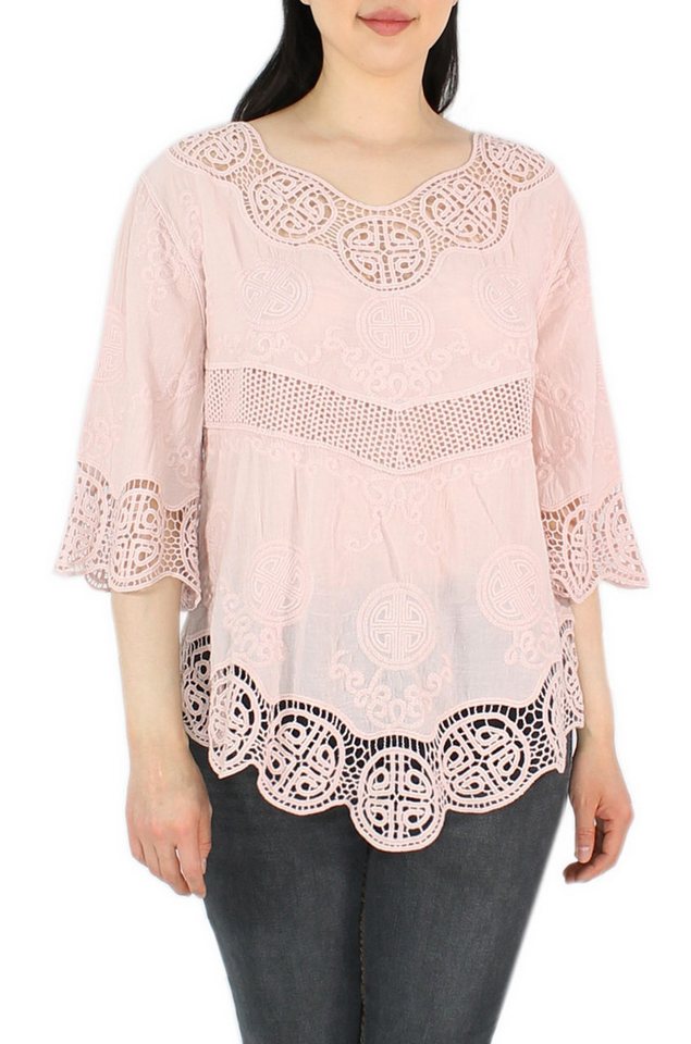 dy_mode Tunika Damen Tunika 3/4 Arm mit Spitze – Leichte Baumwoll Bluse für Sommer mit Häkel-Einsätzen - leicht transparent von dy_mode