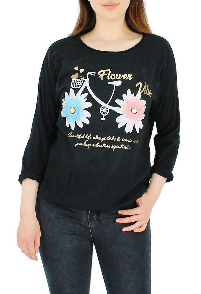 dy_mode Tunikashirt Damen Tunika Shirt mit Blumenprint – Luftiges Langarmshirt von dy_mode