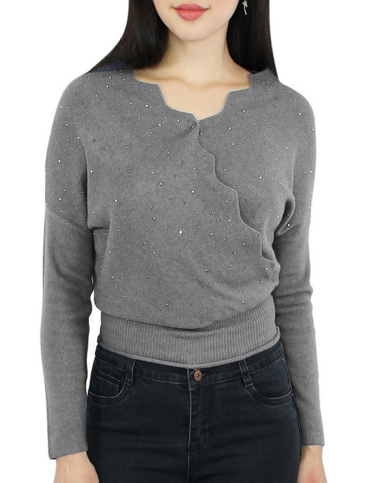 dy_mode V-Ausschnitt-Pullover Damen Feinstrick Pullover mit Glitzer Eleganter Kurzpullover in Unifarben, mit Glitzer von dy_mode