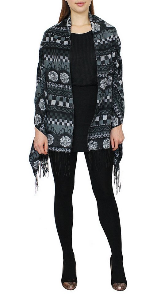 dy_mode XXL-Schal Damen Schultertuch Großer Schal Stola Überwurf Geblümt, mit Fransen von dy_mode