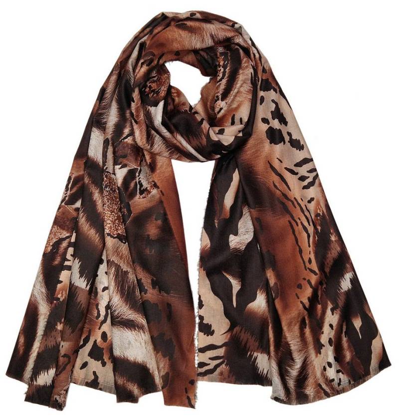 dy_mode XXL-Schal Maxi-Schal für Damen in Animal-Print Winterschal mit Fransen, Feine Fransen dy_mode XXL-Schal Maxi-Schal für Damen in Animal-Print Winterschal mit Fransen, Feine Fransen von dy_mode