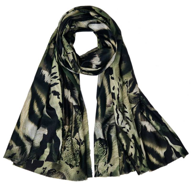 dy_mode XXL-Schal Maxi-Schal für Damen in Animal-Print Winterschal mit Fransen, Feine Fransen von dy_mode