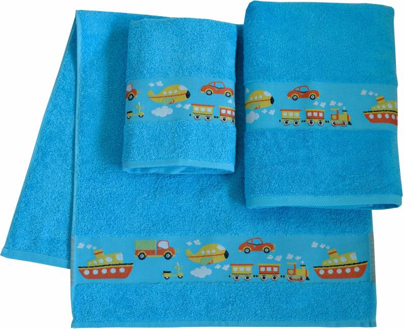 Dyckhoff Handtuch Set "Auto" Set 3 Stk. Walkfrottee Auto Motiven; 2 Handtücher (50x100cm), 1 Duschtuch (70x140cm) von dyckhoff