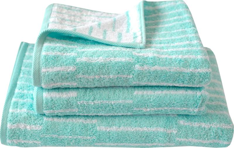Dyckhoff Handtuch Set "Cool Mint Panels" Set 3 Stk. Walkfrottier 2 Handtücher (50x100cm), 1 Duschtuch (70x140cm) von dyckhoff