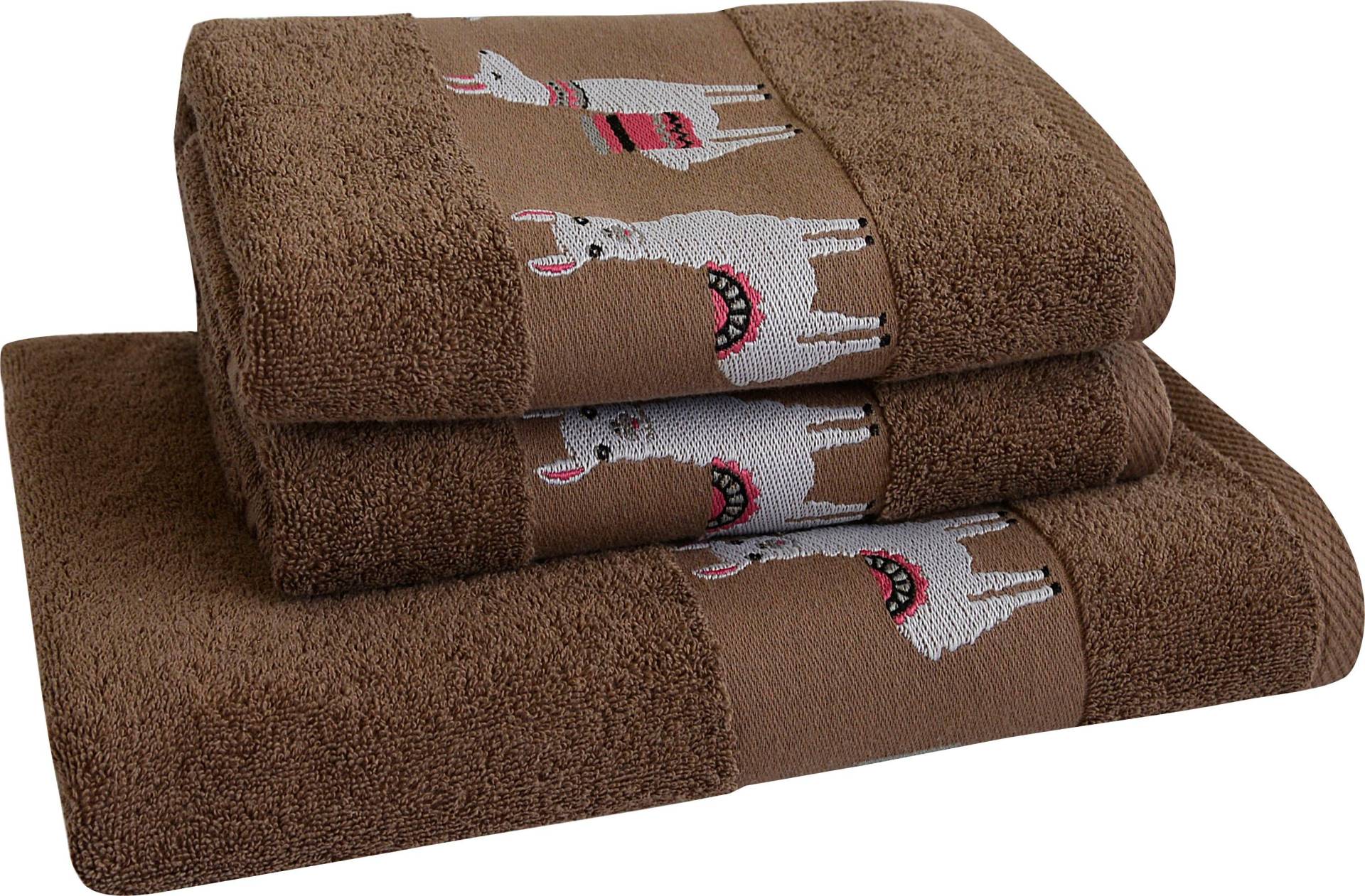 Dyckhoff Handtuch Set "Lama" 3 Stk. Walkfrottier mit Lamabordüre; 2 Handtücher (50x100cm), 1 Duschtuch (70x140cm) von dyckhoff