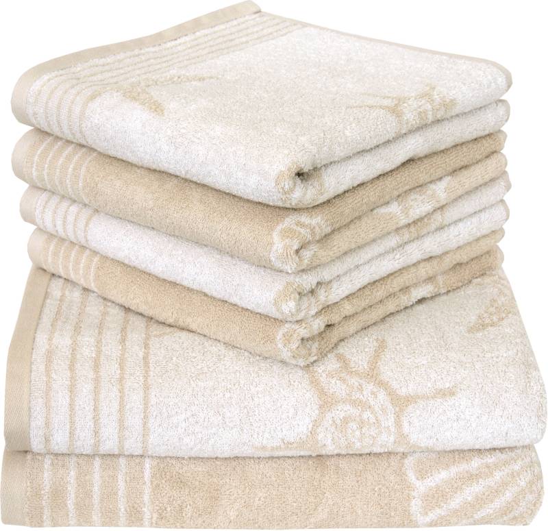 Dyckhoff Handtuch Set "Seashell" Set 6 Stk. Walkfrottee mit Muschelmuster; 4 Handtücher (50x100cm), 2 Duschtücher (70x140cm) von dyckhoff
