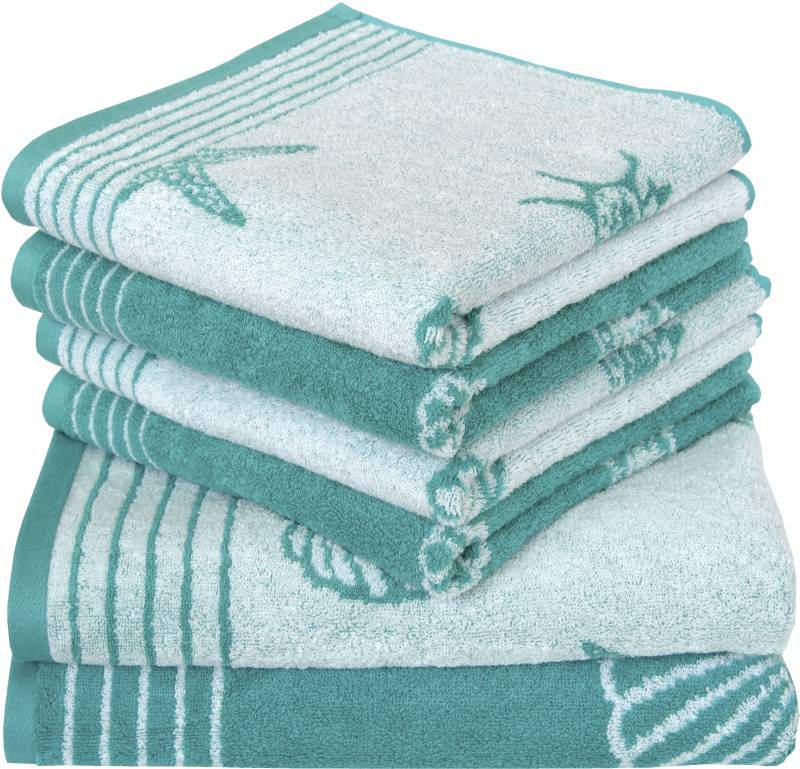 Dyckhoff Handtuch Set "Seashell" Set 6 Stk. Walkfrottee mit Muschelmuster; 4 Handtücher (50x100cm), 2 Duschtücher (70x140cm) von dyckhoff
