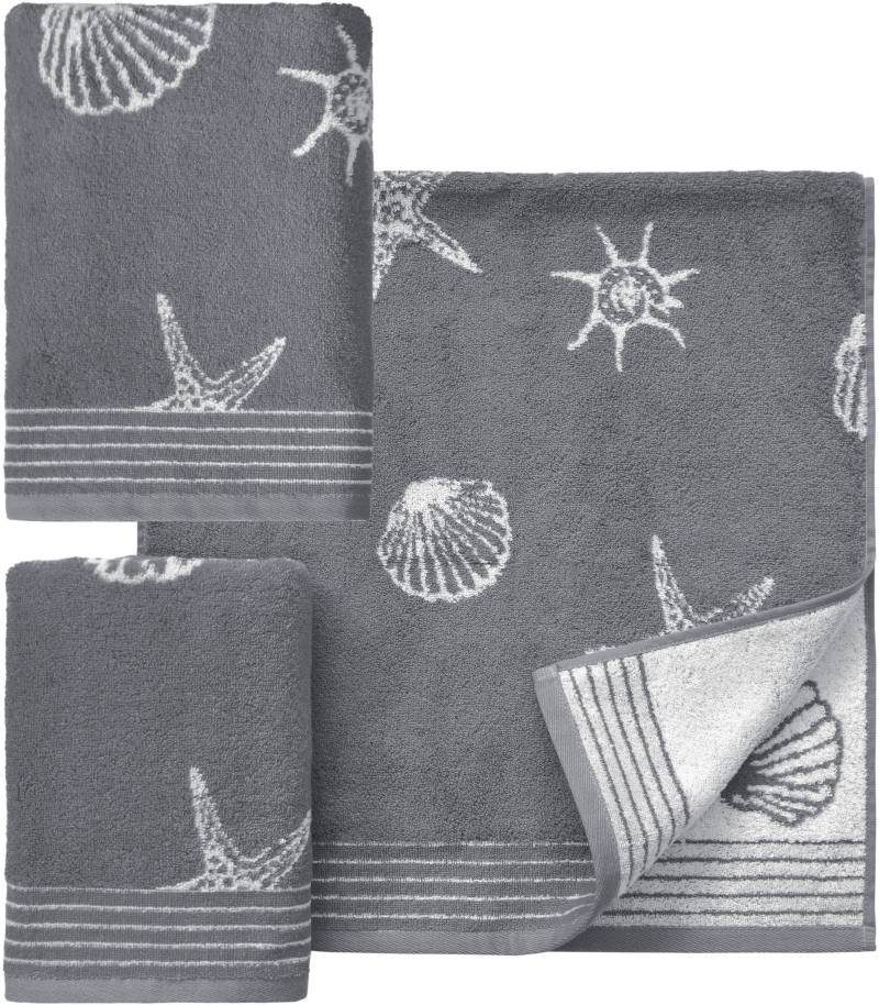 Dyckhoff Handtuch Set "Seashell", Set, 3 tlg., Walkfrottee, mit Muschelmuster; 2 Handtücher (50x100cm), 1 Duschtuch (70x140cm) von dyckhoff