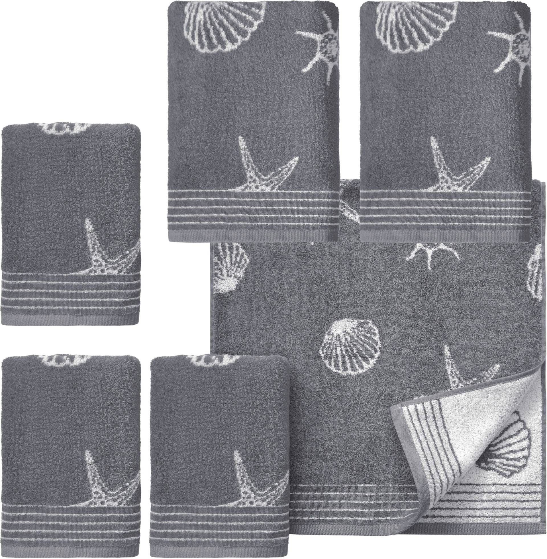 Dyckhoff Handtuch Set "Seashell" Set 6 Stk. Walkfrottee mit Muschelmuster; 4 Handtücher (50x100cm), 2 Duschtücher (70x140cm) von dyckhoff