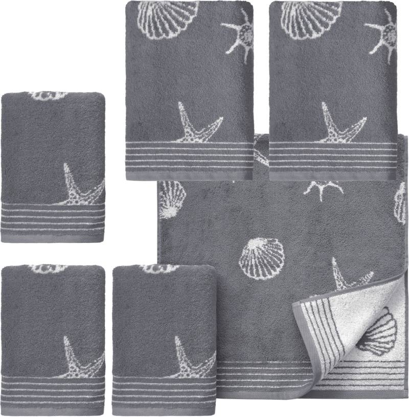 Dyckhoff Handtuch Set "Seashell" Set 6 Stk. Walkfrottee mit Muschelmuster; 4 Handtücher (50x100cm), 2 Duschtücher (70x140cm) von dyckhoff
