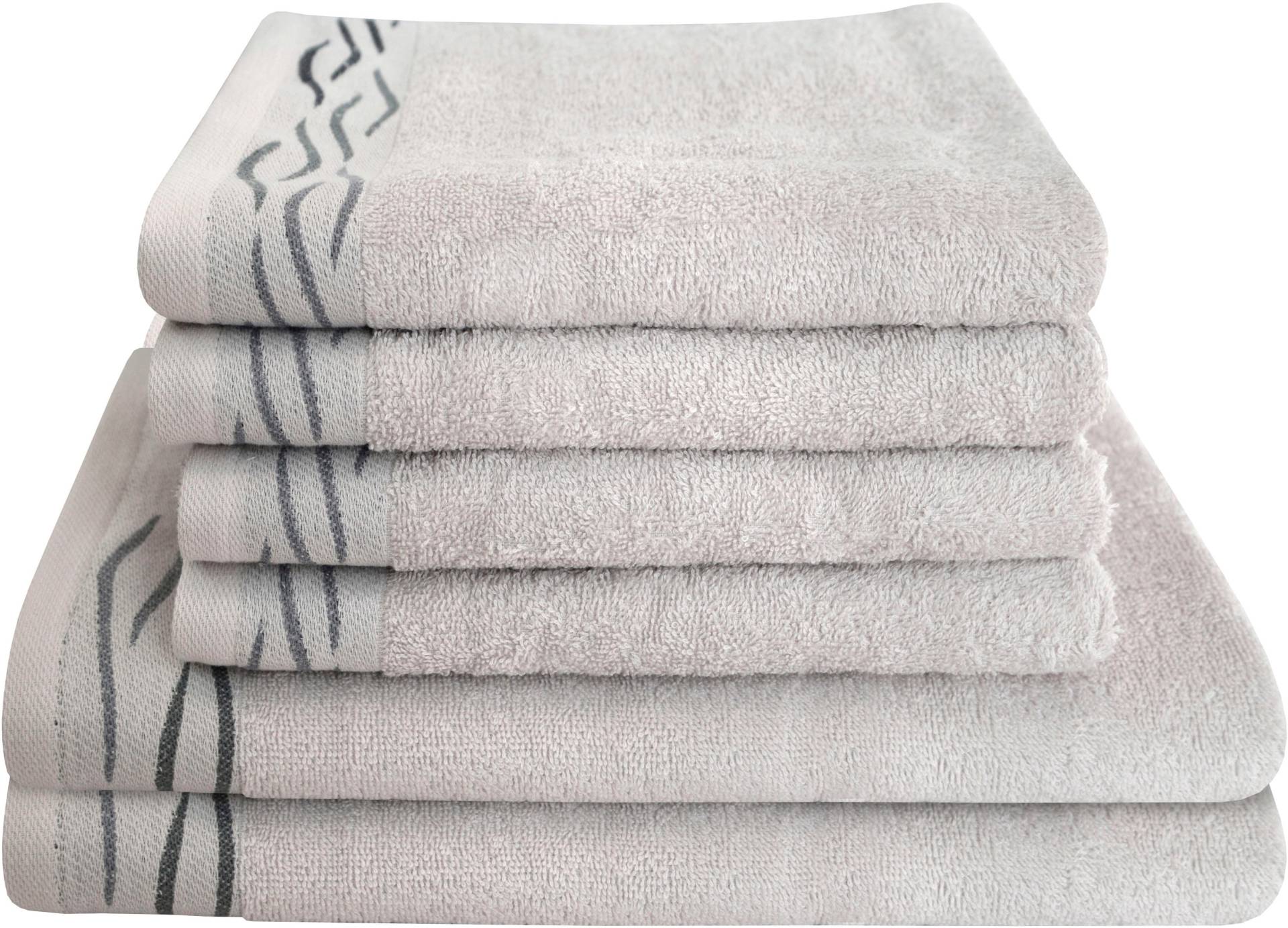 Dyckhoff Handtuch Set "Wave" Set 6 Stk. Frottier mit Jacquard-Bordüre;4 Handtücher (50x100cm), 2 Duschtücher (70x140cm) von dyckhoff