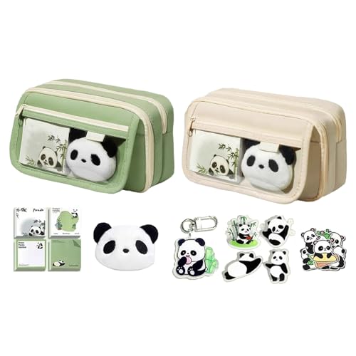 dzqad 2Stück Niedliche Federmäppchen, Panda Bleistiftbox, Federmäppchen Panda, Panda Federmäppchen Mit Mehreren Taschen, Panda-Briefpapieretui, Mäppchen Schreibwarenbeutel Bleistift Beutel von dzqad