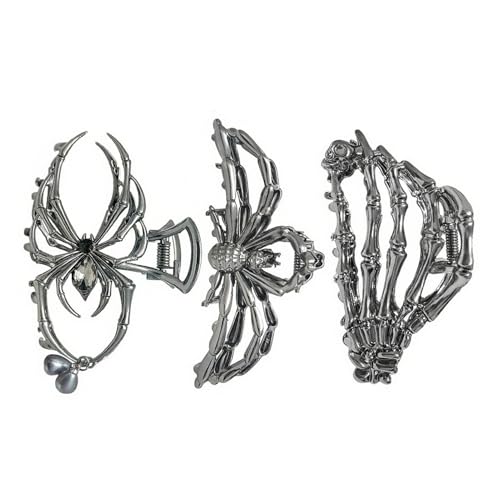 dzqad Halloween Haarklammern Für Damen | Metall Horror Kralle Clip,3er Set Dekorative Gruselige Spinnen Skelett Haarspangen für Frauen Mädchen Herbst Party Bühne Auftritt Schule Outdoor von dzqad