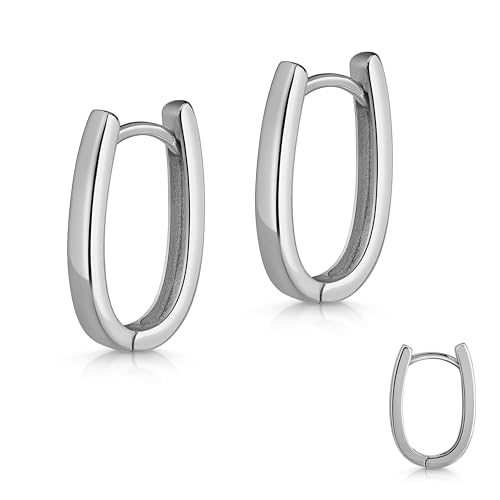 Creolen 925 Silberr hodiniert oder vergoldet Oval groß modernKlappcreolen für Damen, Frauen Mädchen Geschenk e-h collection (925 Silber rhodiniert) von e-h collection