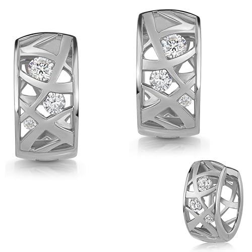 Creolen Ornament, 925 Silber, Zirkonia, 14,6 mm Durchmesser, Durchbrochenes Design, Vergoldet oder Rhodiniert (Silber rhodiniert) von e-h collection