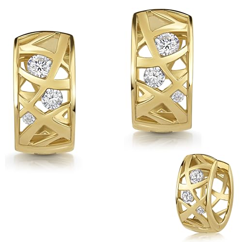 Creolen Ornament, 925 Silber, Zirkonia, 14,6 mm Durchmesser, Durchbrochenes Design, Vergoldet oder Rhodiniert (vergoldet) von e-h collection