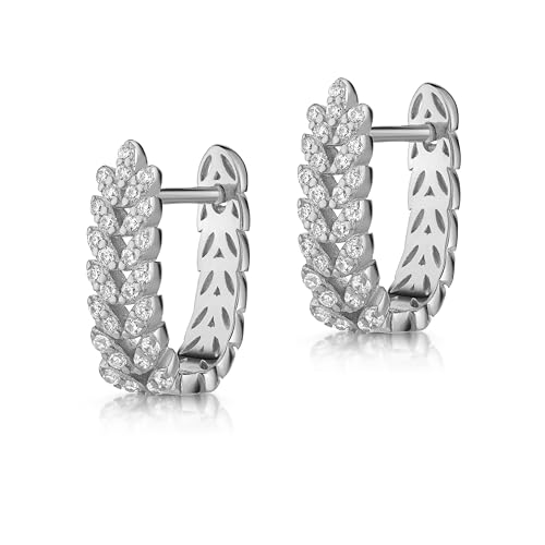 Creolen Silber 925 vergoldet Blätter Blatt Zweig floral Zirkonia stabil und doch filigran hängend lang länglich Ohrringe Damen Frauen Mädchen (Silber 925) von e-h collection