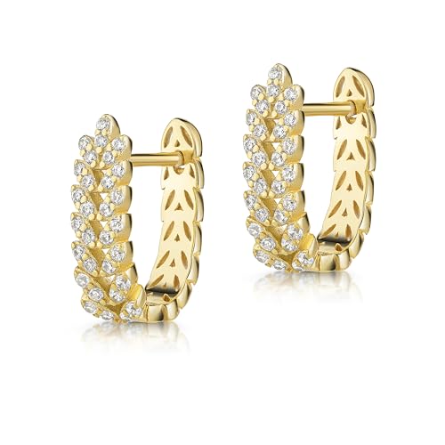 Creolen Silber 925 vergoldet Blätter Blatt Zweig floral Zirkonia stabil und doch filigran hängend lang länglich Ohrringe Damen Frauen Mädchen (Vergoldet Silber 925) von e-h collection