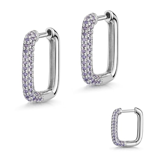 Creolen rechteckig Silber 925 groß geometrisch rot lila rhodiniert Hochglanzpoliert Klappkreolen Scharnierkreole Ohrringe Ohrstecker hängend Damen Frauen Mädchen (Lila) von e-h collection