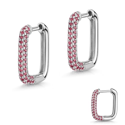 Creolen rechteckig Silber 925 groß geometrisch rot lila rhodiniert Hochglanzpoliert Klappkreolen Scharnierkreole Ohrringe Ohrstecker hängend Damen Frauen Mädchen (Rot) von e-h collection