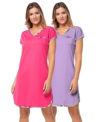 e.FEMME® 2Pack Damen Nachthemden Sandra 914 aus Baumwolle, Amaranth/Violett 38 von e.FEMME