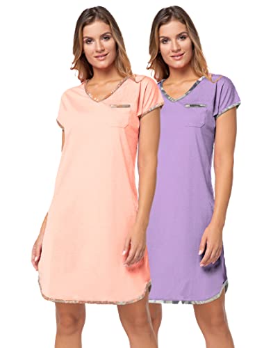 e.FEMME® 2Pack Damen Nachthemden Sandra 914 aus Baumwolle, Lila/Apricot, 48 von e.FEMME