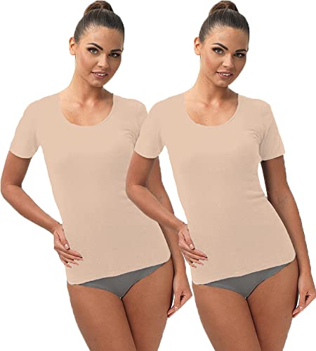 e.FEMME® 2er Pack Damen Unterhemden Kurzarm Luiza 15571 aus Baumwolle und Modal/Tencel, 2xHaut 44/46 von e.FEMME