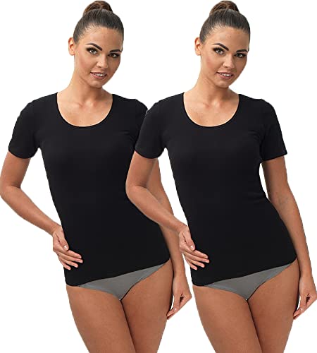 e.Femme® 2er Pack Damen Unterhemden Kurzarm Luiza 15571 aus Baumwolle und Modal/Tencel, 2xSchwarz 52/54 von e.Femme