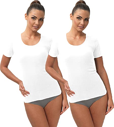 e.Femme® 2er Pack Damen Unterhemden Kurzarm Luiza 15571 aus Baumwolle und Modal/Tencel, 2xWeiß 44/46 von e.Femme