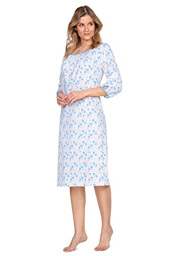 e.FEMME® Damen Nachthemd 1022 aus 100% Baumwolle, Blaurosendruck 46 von e.FEMME