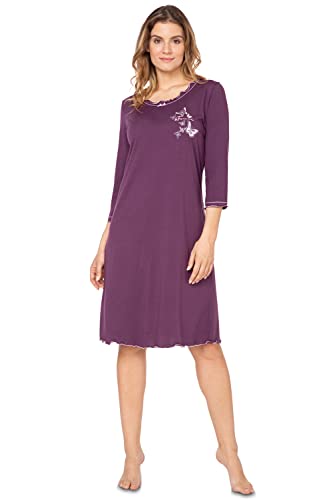 e.Femme® Damen Nachthemd 275, mit 3/4 Ärmeln, aus 50% Baumwolle und 50% Modal (Aubergine, 40) von e.Femme