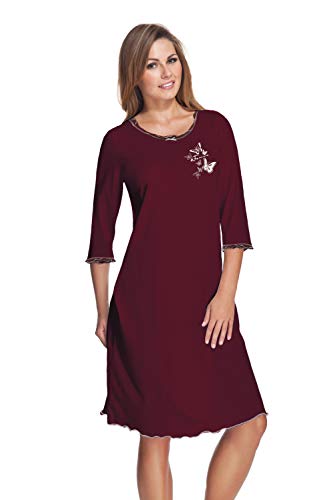 e.Femme® Damen Nachthemd 275, mit 3/4 Ärmeln, aus 50% Baumwolle und 50% Modal (Bordeaux, 46) von e.Femme