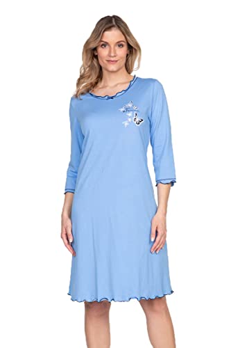 e.Femme® Damen Nachthemd 275 mit 3/4 Ärmeln, aus 50% Baumwolle und 50% Modal (Blau, 50) von e.Femme