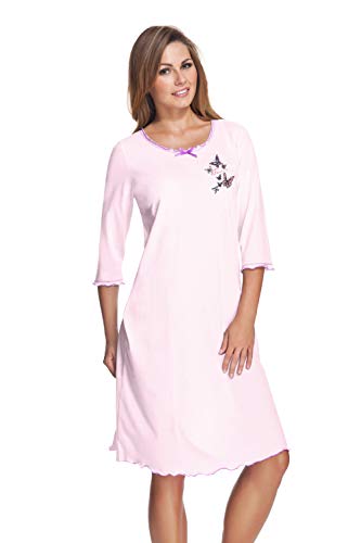 e.Femme® Damen Nachthemd 275 mit 3/4 Ärmeln, aus 50% Baumwolle und 50% Modal (Rosa, 50) von e.Femme