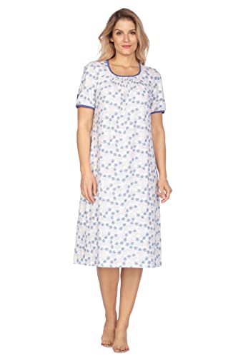 e.FEMME® Damen Nachthemd 804 aus Baumwolle (Blaue Blumen, 52) von e.FEMME