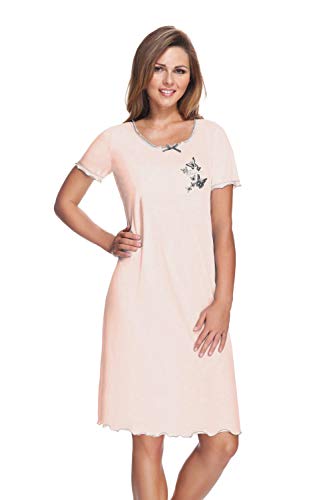 e.FEMME® Damen Nachthemd 807 aus Baumwolle und Modal, Lachs, Gr. 46 von e.FEMME